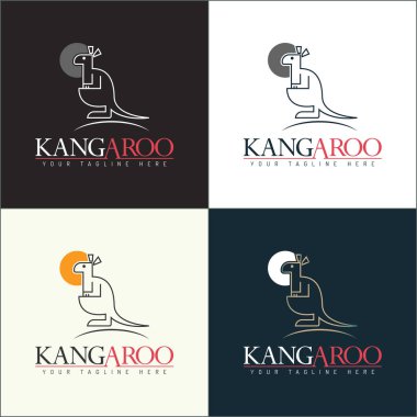 Kanguru çizgisi sanat silueti logosu tasarım şablonu