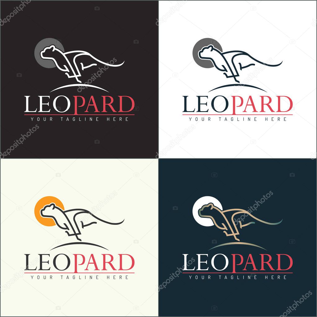 Leopard tiger running line art silhouette logo set design template