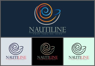 Nautilus kabuk sarmal çizgi sanat logosu tasarım şablonu