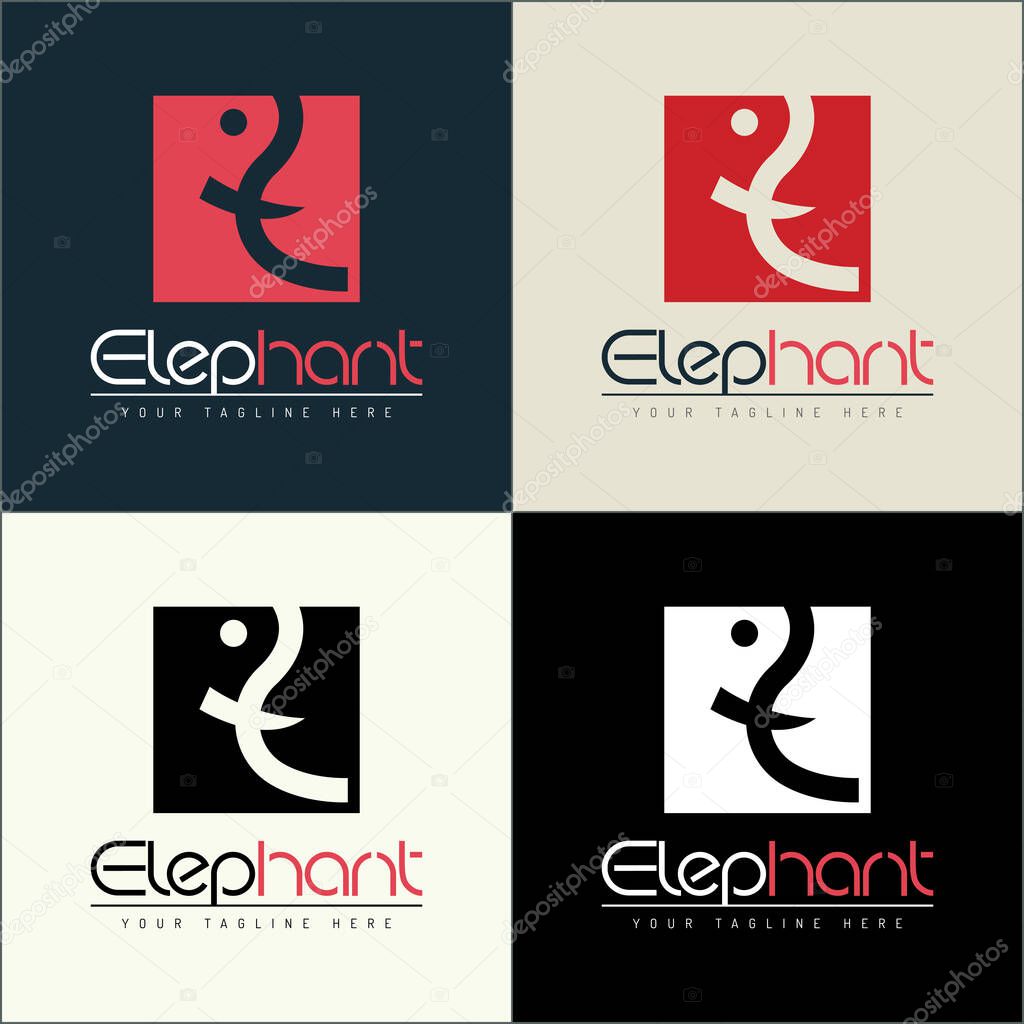 Elephant cube initial letter E modern silhouette logo set template design