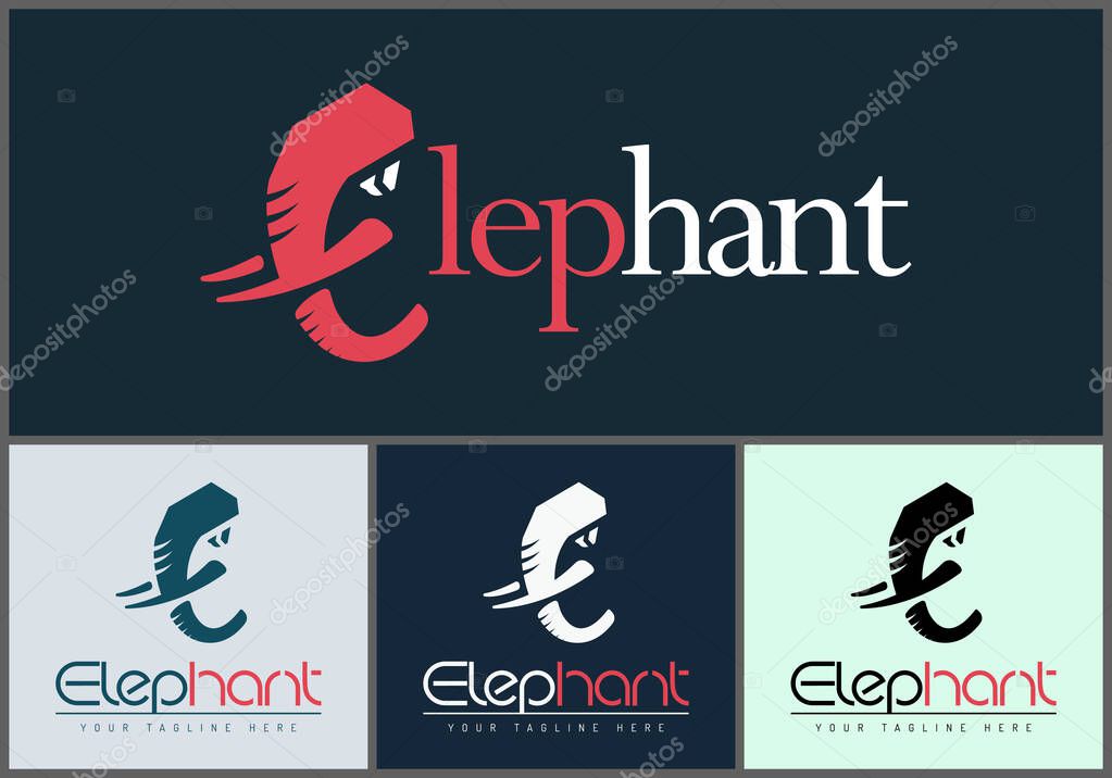 Elephant head initials letter E silhouette modern logo set template design