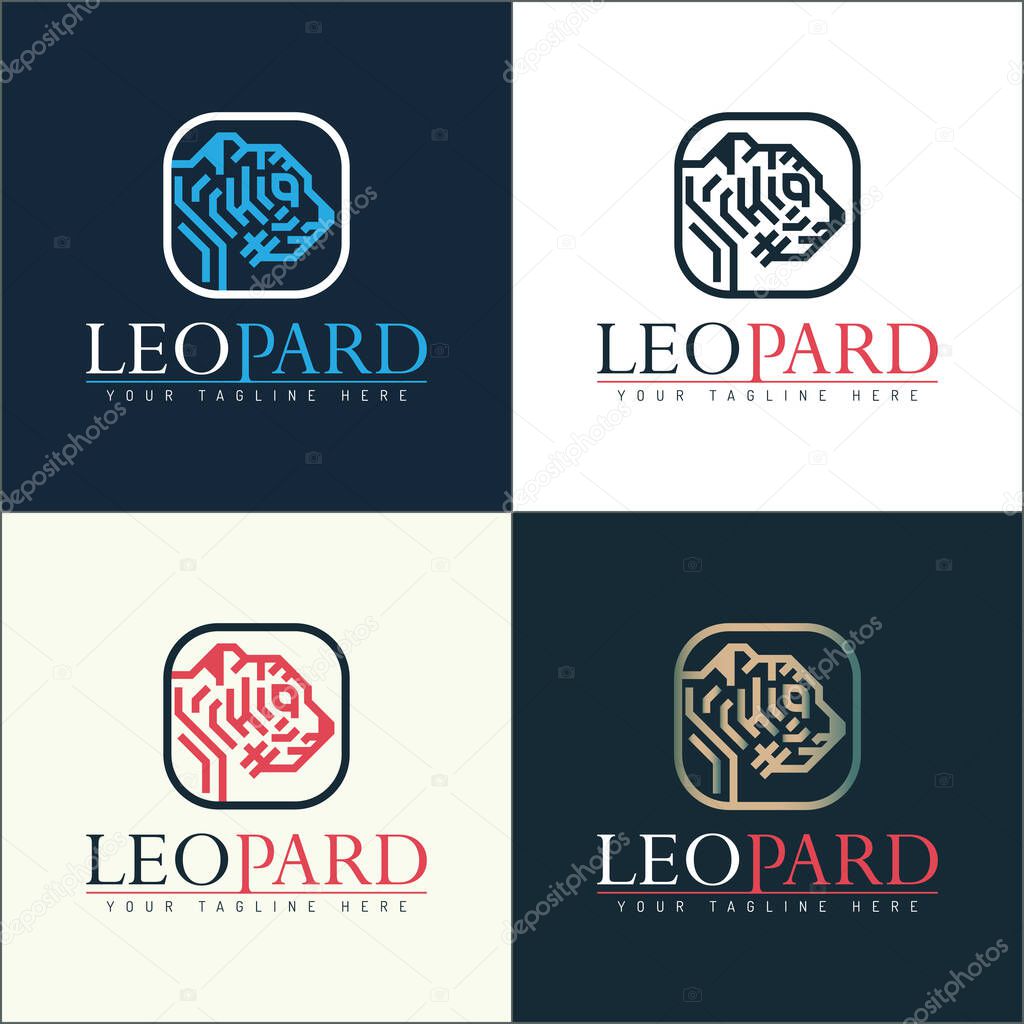 Tiger head abstract stripes line art logo set template design