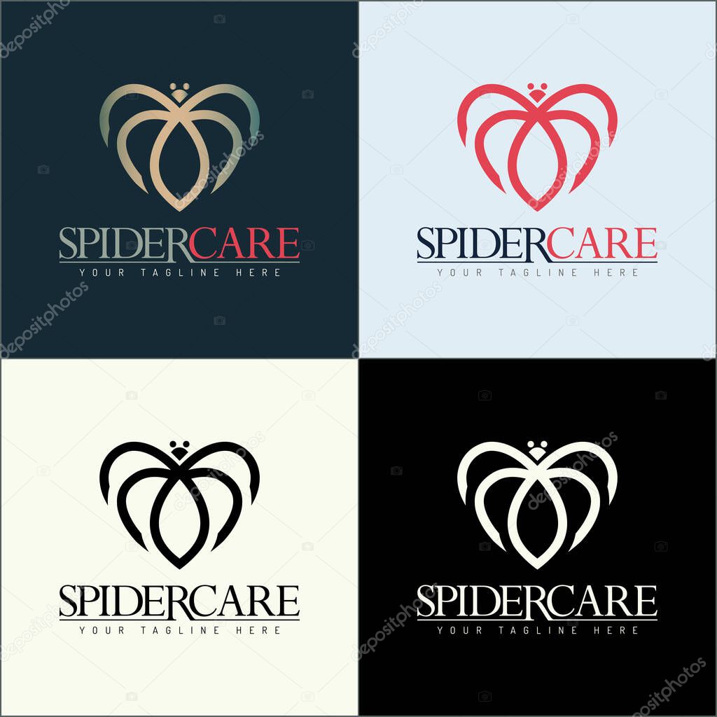 Spider love heart care line art shapes modern logo set template design
