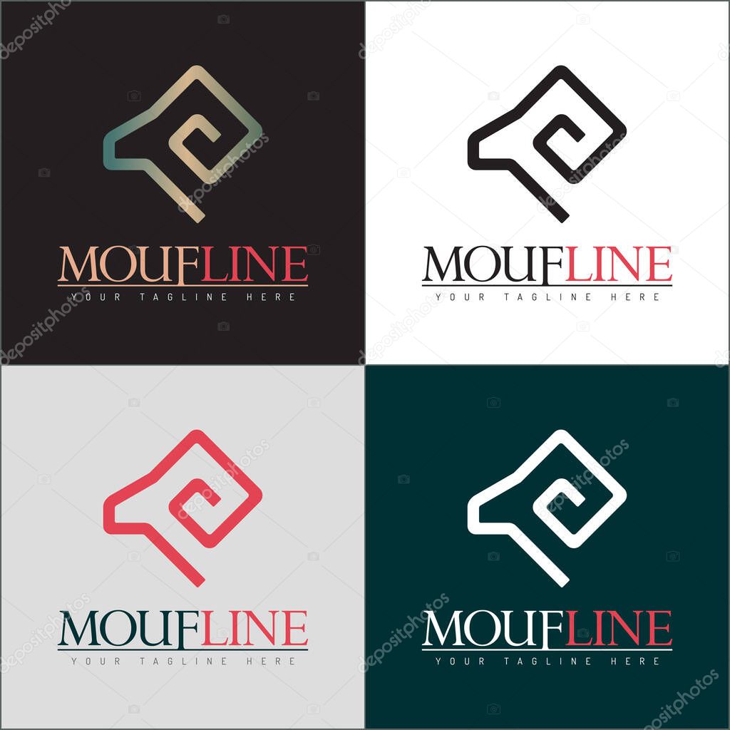 Mouflon head line shape Ibex mountain goat logo set template design