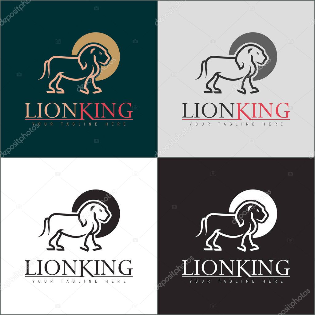 Lion and sun line art luxury logo set design template