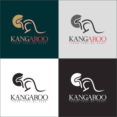 Kanguru ve güneş hattı sanat silueti logosu dizayn şablonu