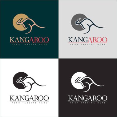 Kanguru ve güneş hattı sanat silueti logosu dizayn şablonu