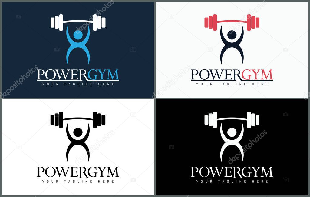 Power GYM fitness center bodybuilder barbell logo set templates design