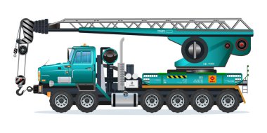 Ağır Crane kamyon çekici kanca ağır kargo vagonu 3D vektör illüstrasyon