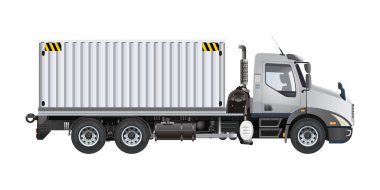 Orta kamyon kargo konteynır kutusu lojistik dağıtım servisi 3D vektör illüstrasyonu