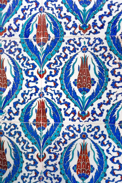 Tulip-patterned Ottoman tiles on the wall of Rustem Pasha Mosque in istanbul.