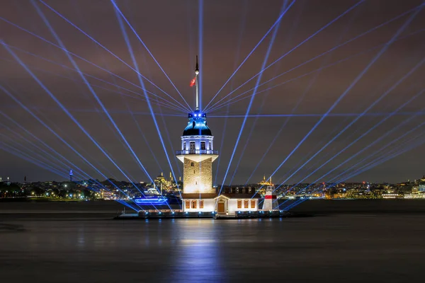 The new look of Maiden\'s Tower after restoration in Istanbul, Turkey. Maiden Tower opened with light and laser shows.