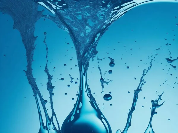 Salpicadura Gota Agua Abstracta Aislada Sobre Fondo Azul —  Fotos de Stock