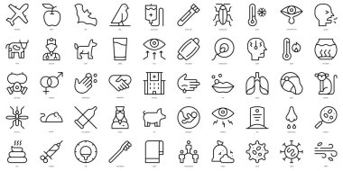 Basit virüs iletim simgeleri seti. İnce çizgili sanat simgeleri paketi. Vektör illüstrasyonu