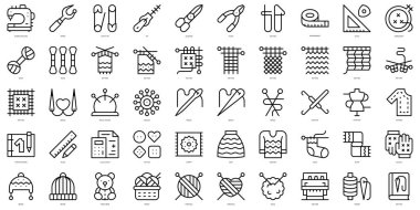 Set of simple outline knitting Icons. Thin line art icons pack. Vector illustration clipart