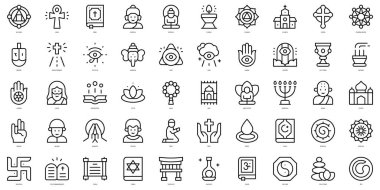 İnce çizgi manevi simgeler dizisi. Vektör illüstrasyonu