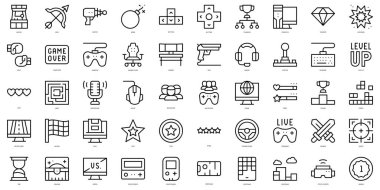 Bir dizi ince çizgi oyun ikonu. Vektör illüstrasyonu