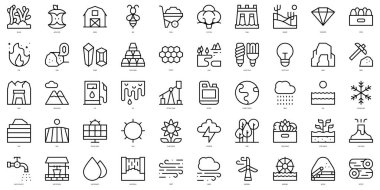 İnce çizgili doğal kaynak simgeleri. Vektör illüstrasyonu