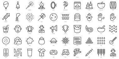 İnce çizgi Holi Simgeleri. Vektör illüstrasyonu