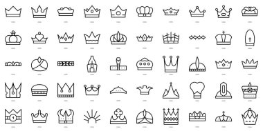 Bir dizi ince çizgi Icons taçlandırıyor. Vektör illüstrasyonu