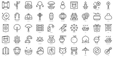 Çin 'in yeni yıl ikonlarından oluşan ince bir set. Vektör illüstrasyonu