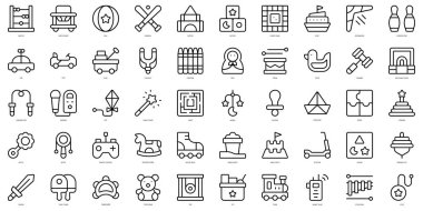 Bir dizi ince çizgi oyuncakları Icons. Vektör illüstrasyonu