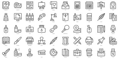 Set of thin line stationery Icons. Vector illustration