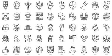 İnce çizgi çeşitliliği içeren simgeler kümesi. Vektör illüstrasyonu