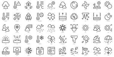 Bir dizi ince çizgi hava ikonu. Vektör illüstrasyonu