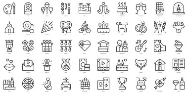 Set of thin line happiness Icons. Vector illustration