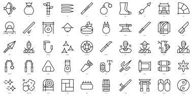 İnce çizgili Ninja Simgeleri. Vektör illüstrasyonu