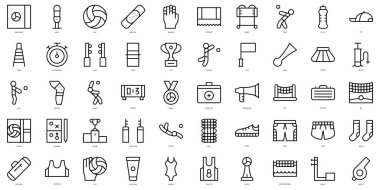 Bir dizi ince voleybol ikonu. Vektör illüstrasyonu