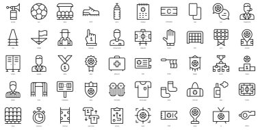 Bir dizi ince çizgi futbol ikonu. Vektör illüstrasyonu