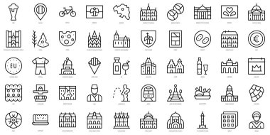 İnce çizgi brussels simgeleri seti. Vektör illüstrasyonu