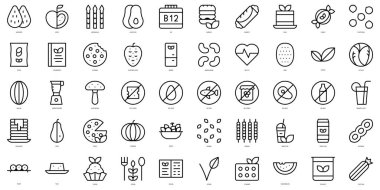 İnce çizgili vegan ikonları. Vektör illüstrasyonu