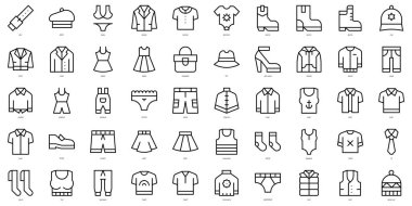 İnce çizgili kıyafet ikonları. Vektör illüstrasyonu