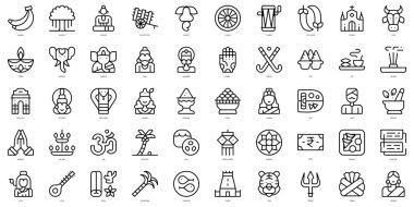 Set of thin line india Icons. Vector illustration