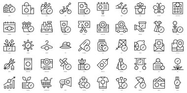 İnce çizgili bahar satış simgeleri seti. Vektör illüstrasyonu