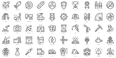 Set of thin line nuclear energy Icons. Vector illustration