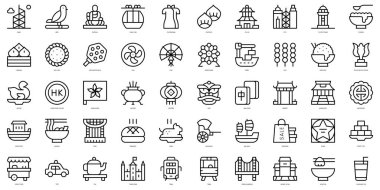 İnce çizgi Hong Kong Simgeleri. Vektör illüstrasyonu