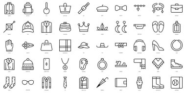 İnce çizgili moda aksesuarları seti. Vektör illüstrasyonu