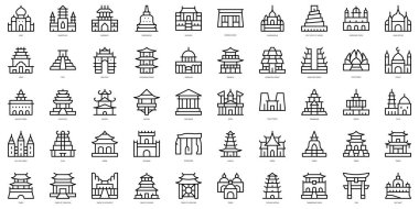 Bir dizi ince çizgi tapınak simgeleri. Vektör illüstrasyonu