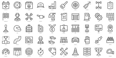 İnce çizgili otomobil yarışı simgeleri seti. Vektör illüstrasyonu