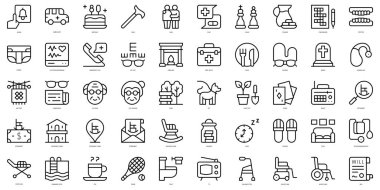 Set of thin line retirement home Icons. Vector illustration