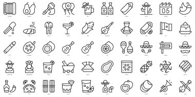 İnce çizgi Cinco de Mayo Icons. Vektör illüstrasyonu