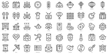 Bir dizi ince Çin düğün ikonu. Vektör illüstrasyonu