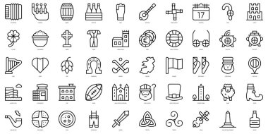 İnce çizgili İrlanda İkonaları. Vektör illüstrasyonu