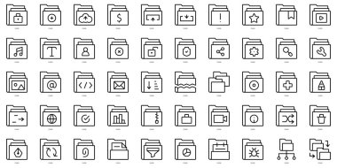 İnce satır dizinleri simgeleri kümesi. Vektör illüstrasyonu