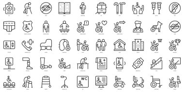 Set of thin line disabled people assistance Icons. Vector illustration