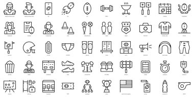 Bir dizi ince çizgi Amerikan futbol ikonu. Vektör illüstrasyonu